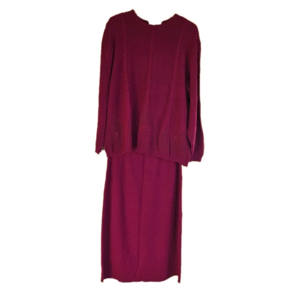 Vintage 90s Acrylic Purple Pink Cable Knit Sweater Skirt Set